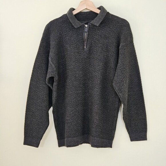 Profilo Sport Sweater Mens M Dark Khaki LS 1/4 Zip Collared Wool Blend Vintage - Picture 14 of 15